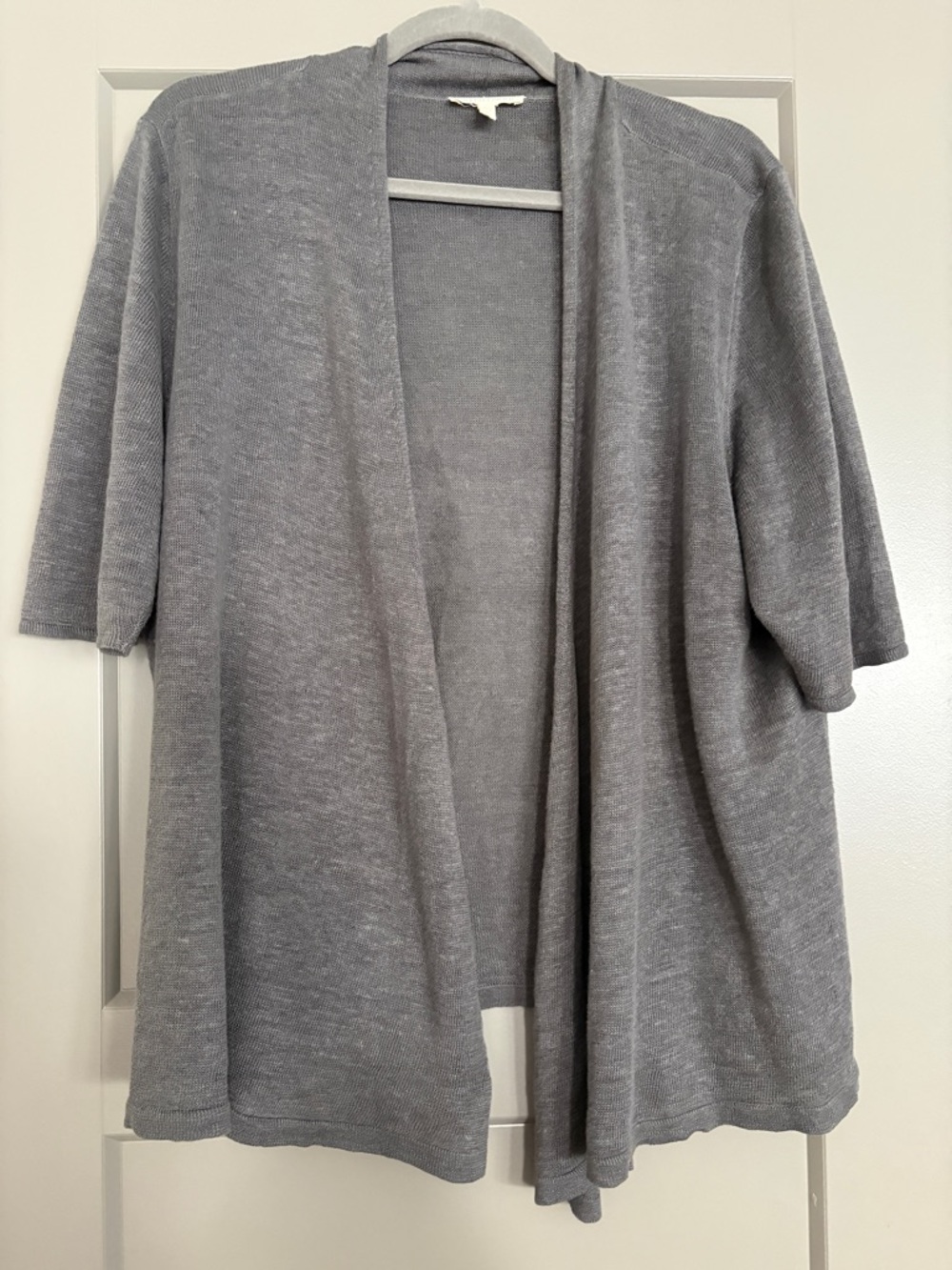 Eileen Fisher Gray 100% Lightweight Linen Short Sleeve Open Cardigan XL